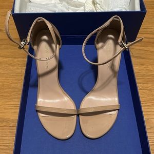 Stuart Weitzman Nudistsong Patent Ankle-Wrap High-Heel Sandals sz 6
